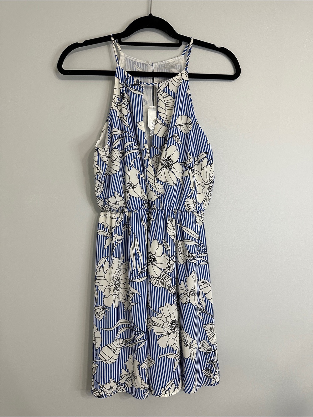 NWT Lush Blue and White Floral Striped Mini Dress